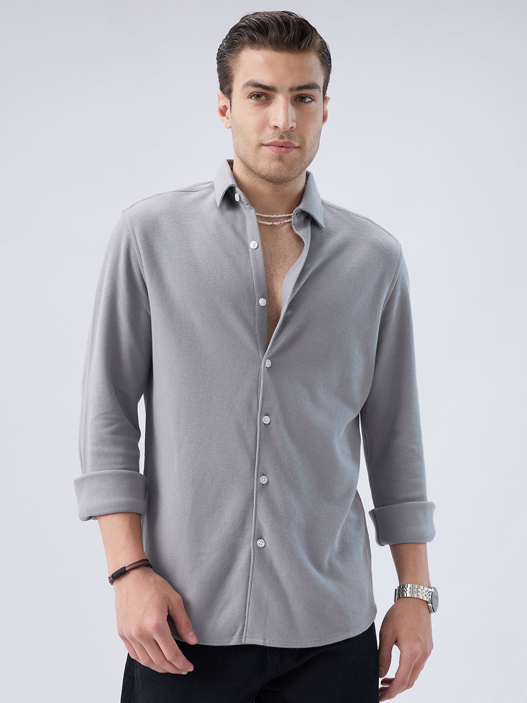 Ash Grey Crest Soft Weave Knit Shirt