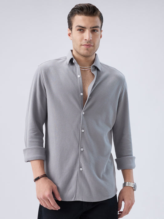 Ash Grey Crest Soft Weave Knit Shirt