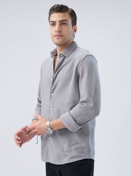 Ash Grey Crest Soft Weave Knit Shirt