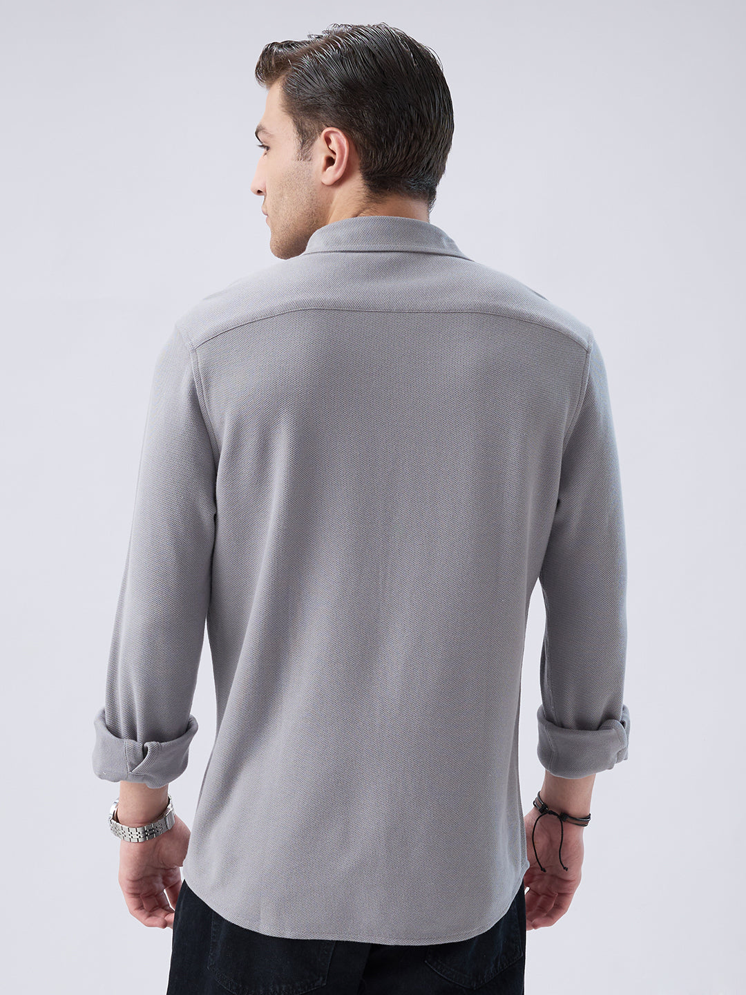 Ash Grey Crest Soft Weave Knit Shirt