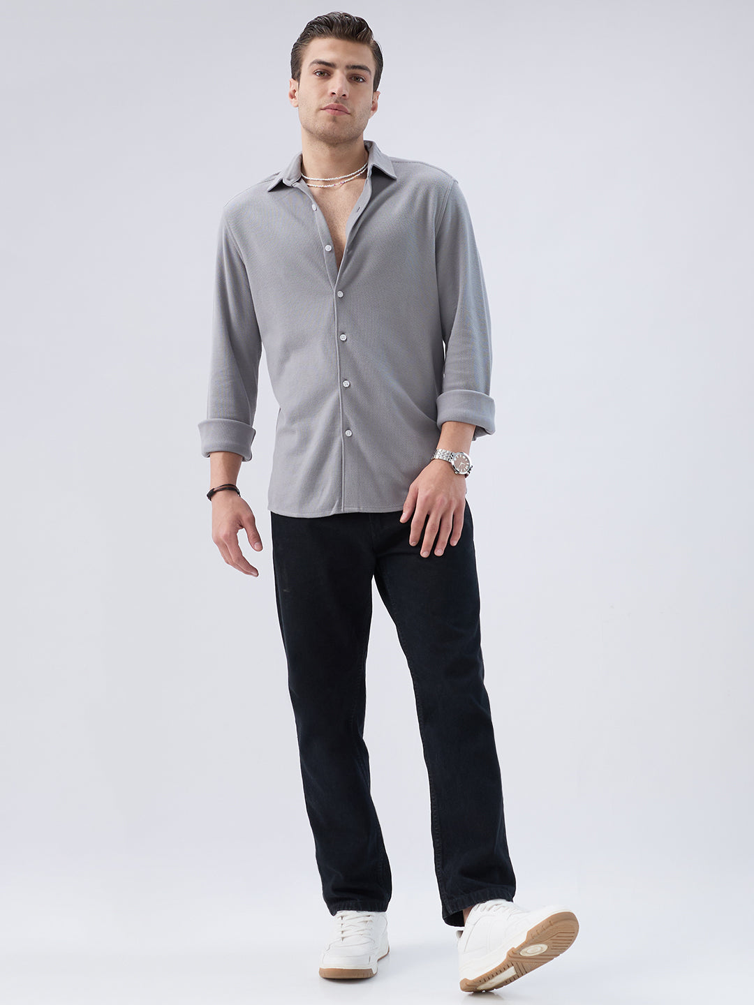 Ash Grey Crest Soft Weave Knit Shirt