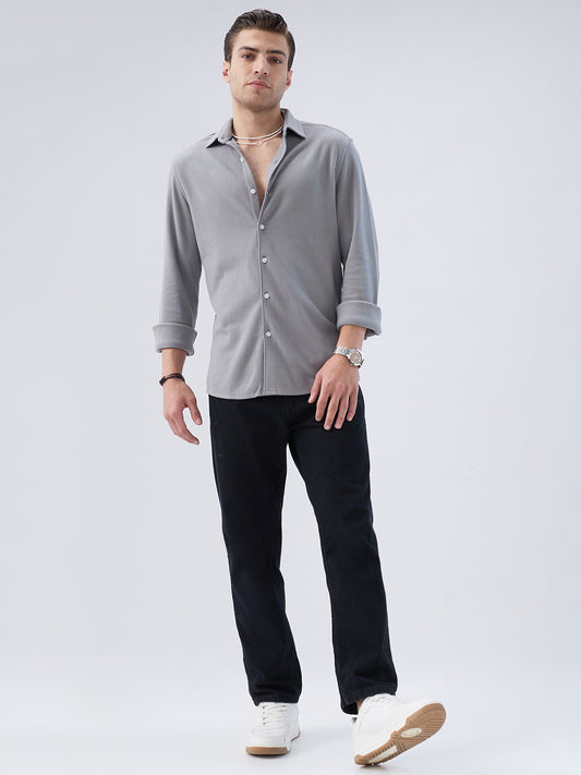 Ash Grey Crest Soft Weave Knit Shirt