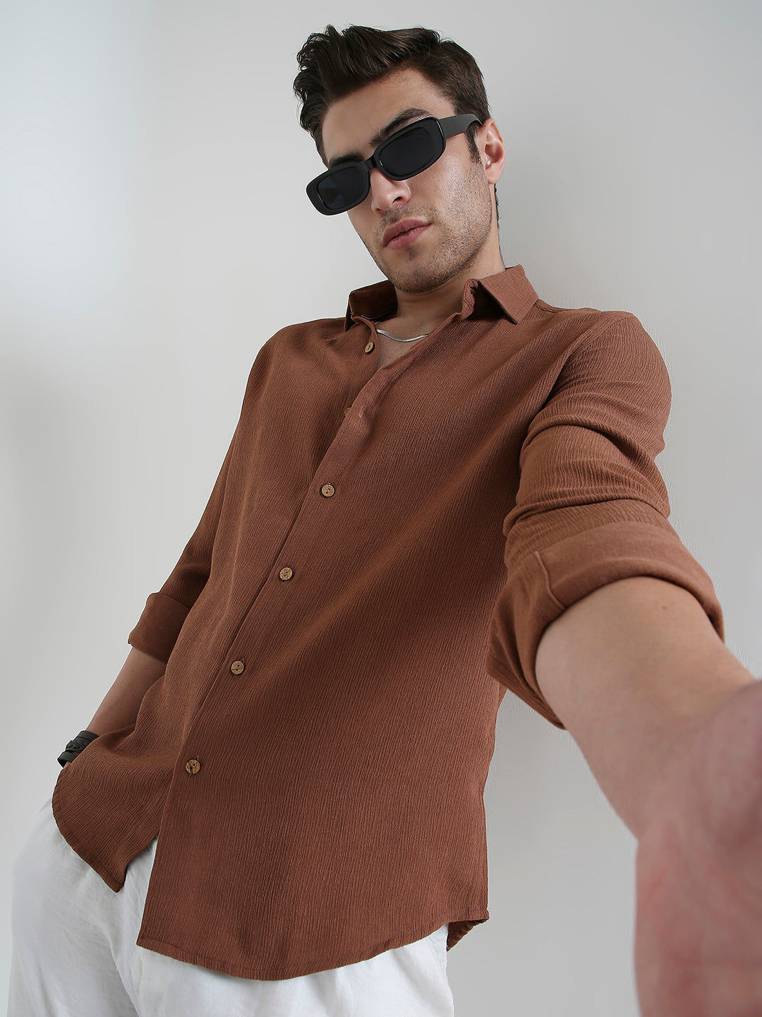 Russet Brown Crinkled Shirt