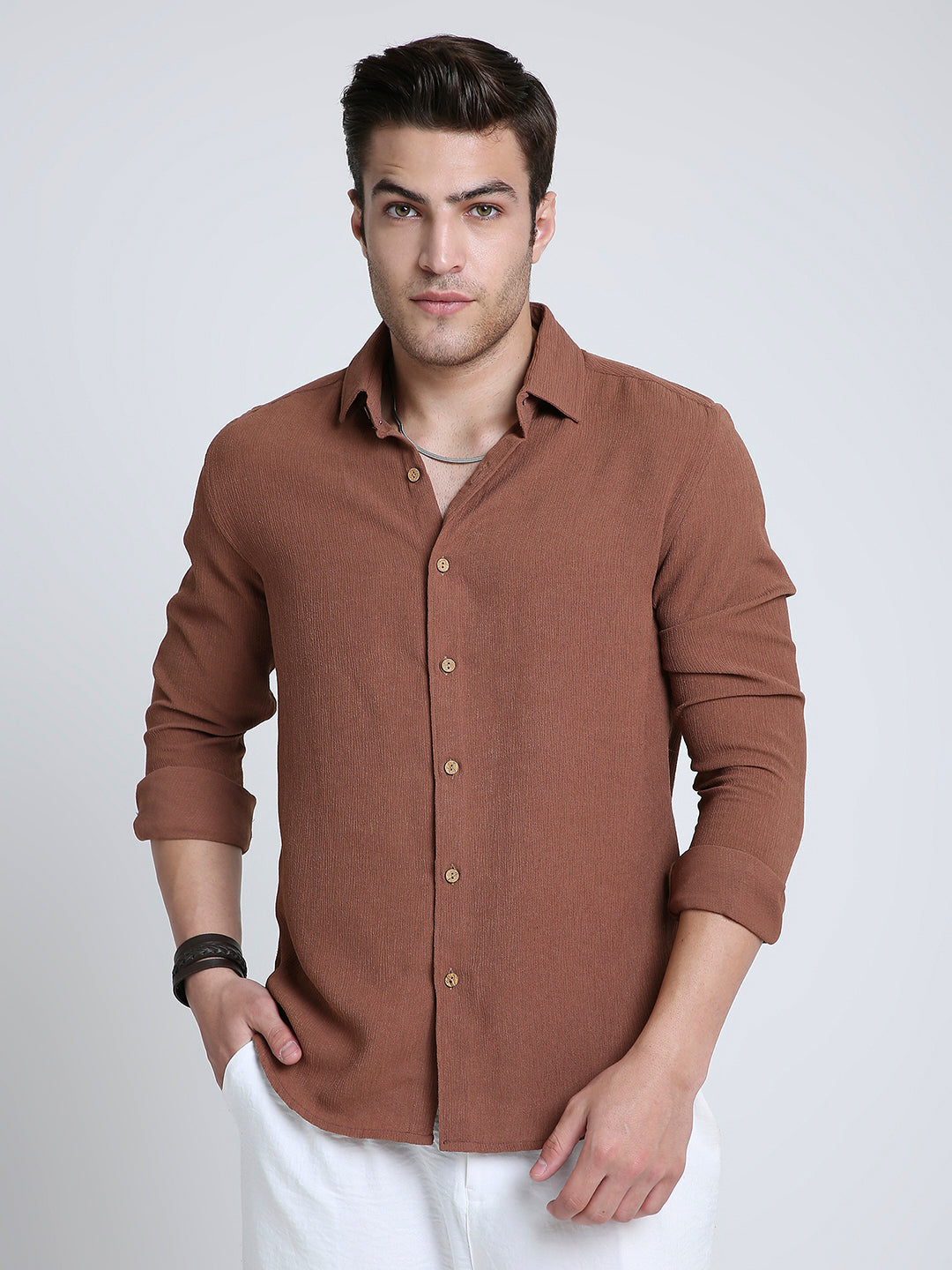 Russet Brown Crinkled Shirt