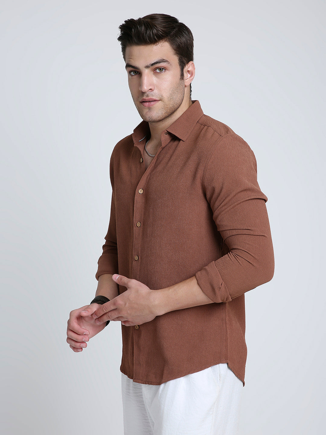 Russet Brown Crinkled Shirt