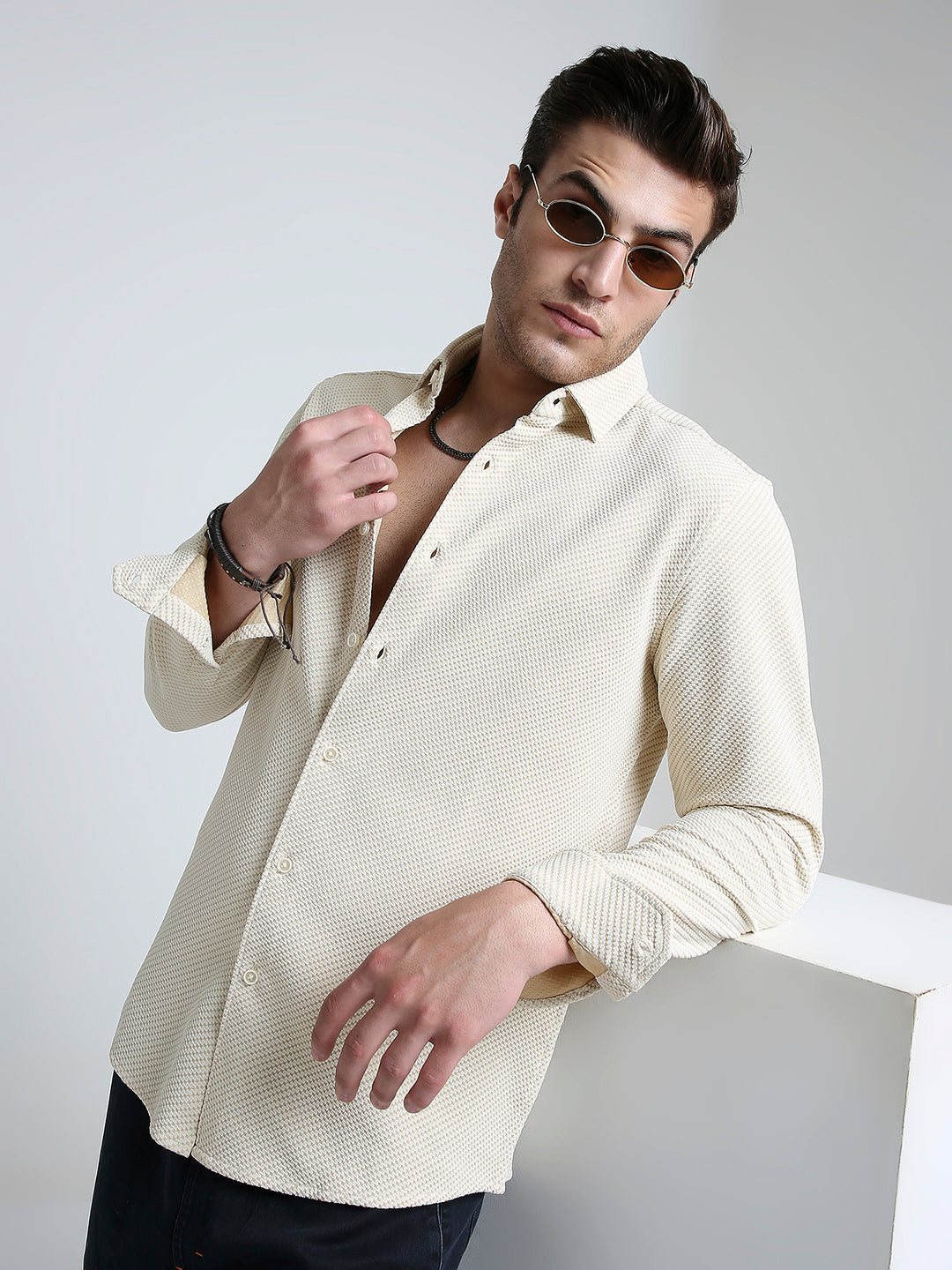 Elegant Cream Illusion Panel Shirt