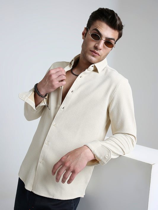 Elegant Cream Illusion Panel Shirt
