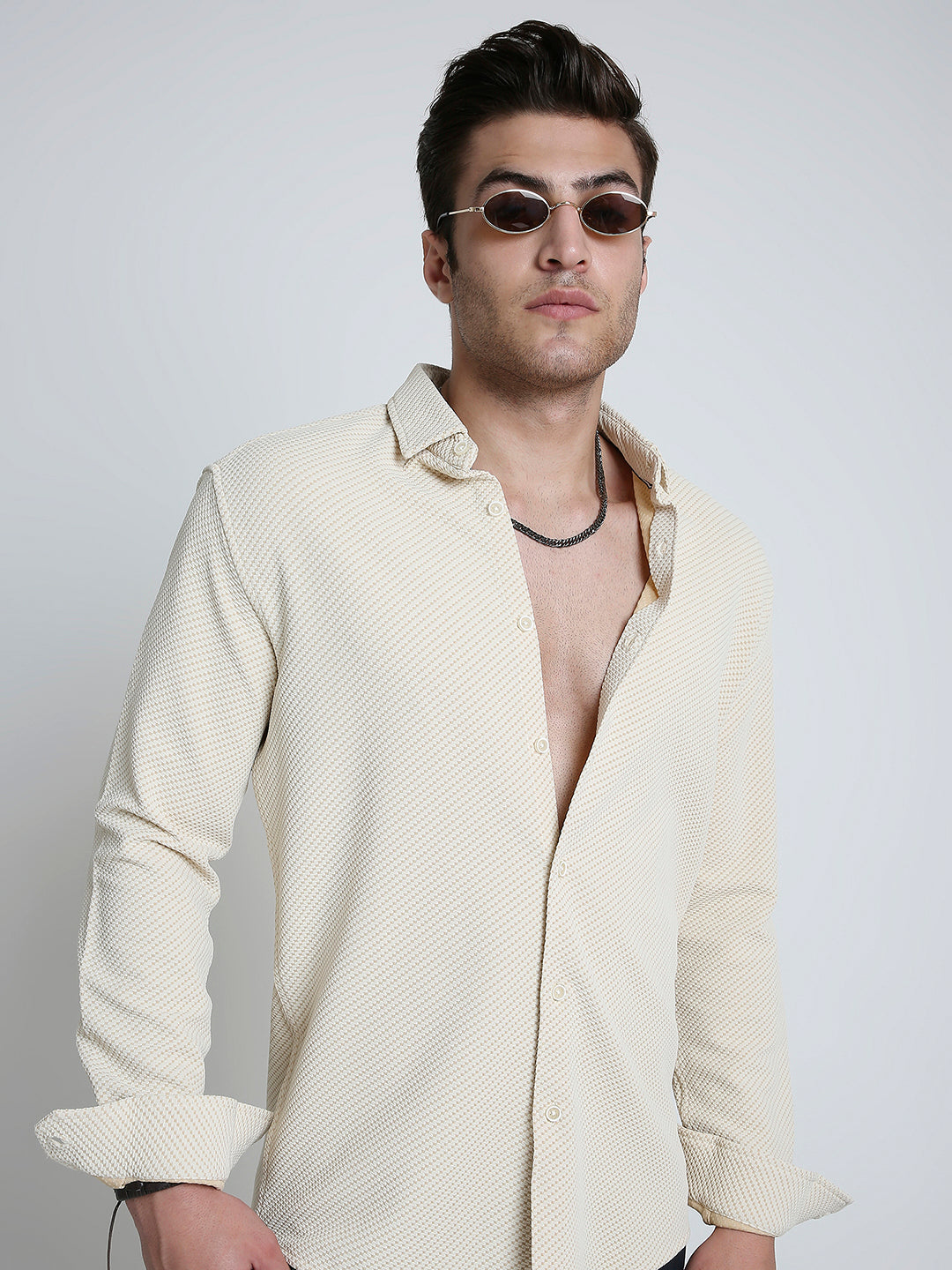 Elegant Cream Illusion Panel Shirt
