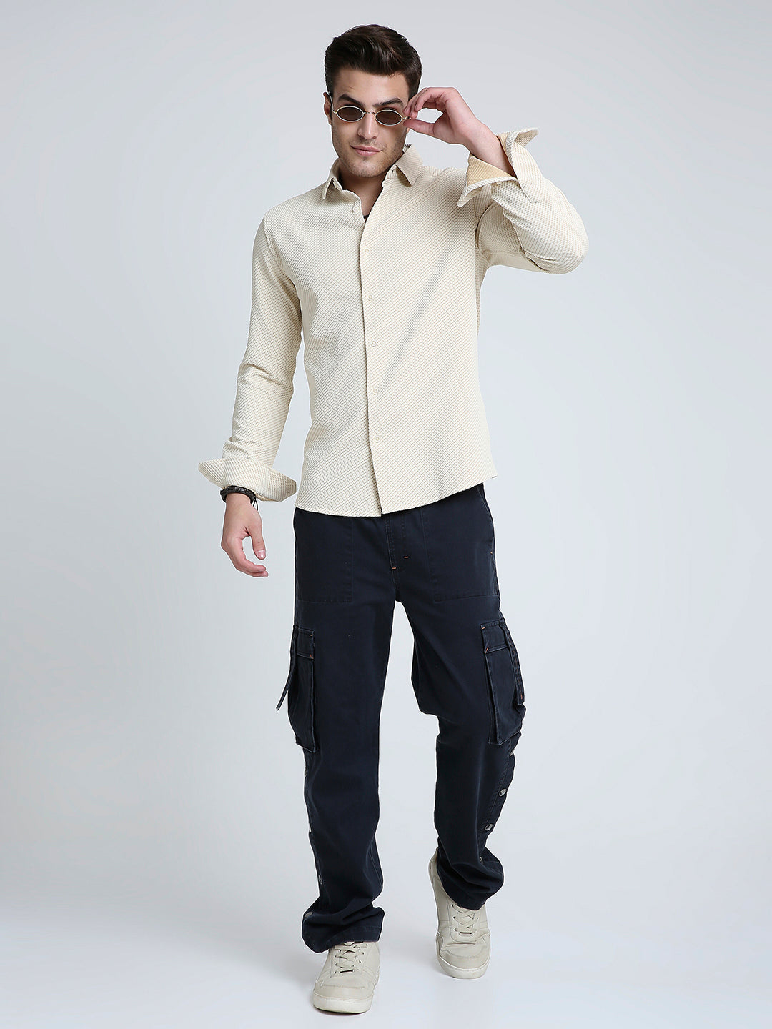 Elegant Cream Illusion Panel Shirt