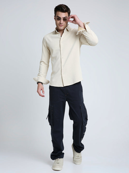 Elegant Cream Illusion Panel Shirt