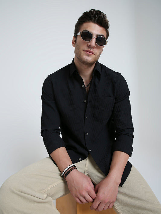 Black Noir Grid Luxe Evening Shirt