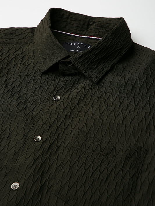Twilight Olive Self-Design Embossed Shirt