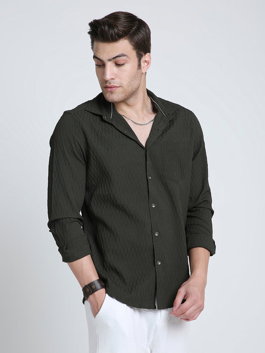 Twilight Olive Self-Design Embossed Shirt