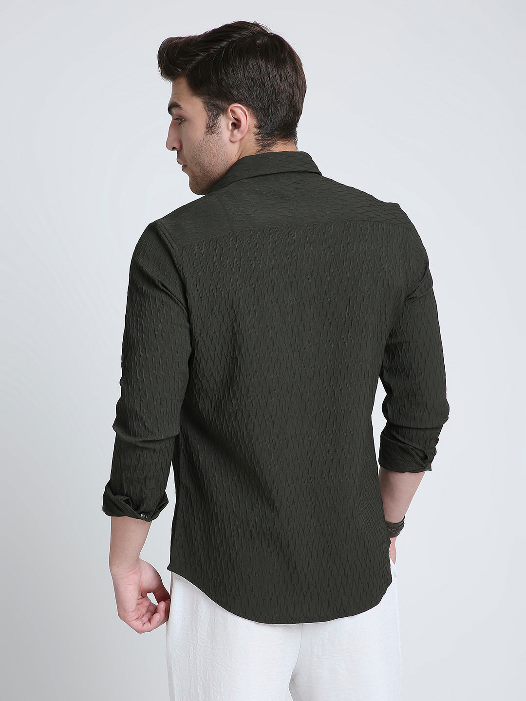 Twilight Olive Self-Design Embossed Shirt