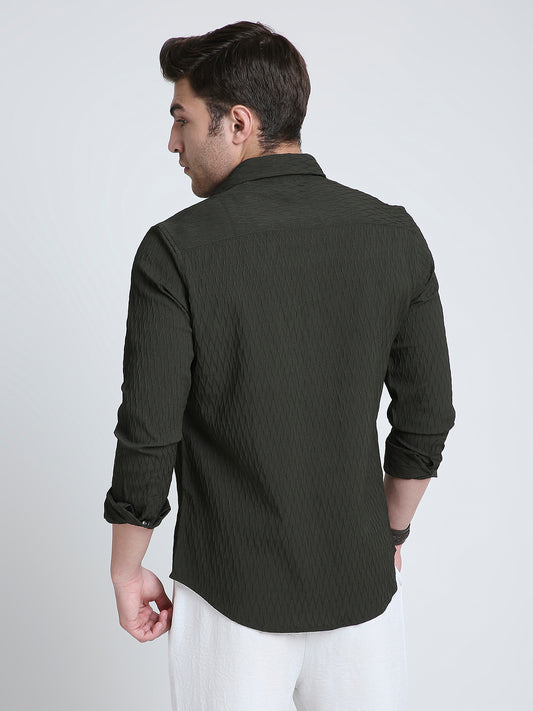 Twilight Olive Self-Design Embossed Shirt
