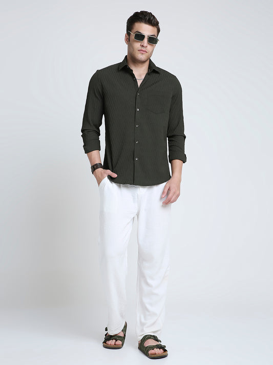 Twilight Olive Self-Design Embossed Shirt