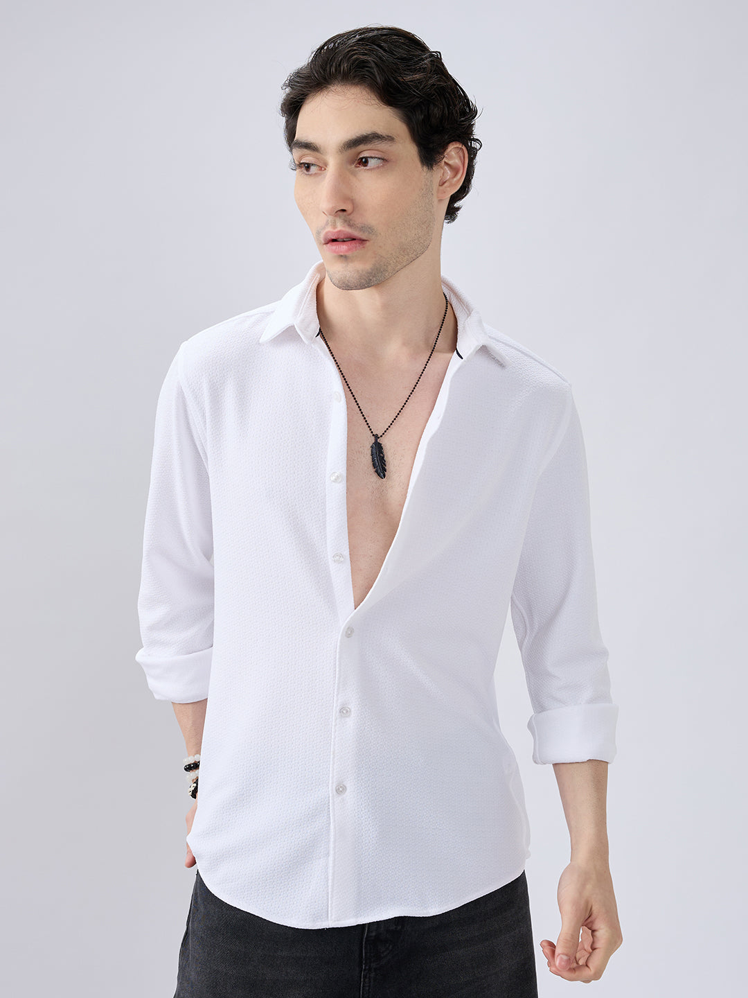 White Echo Woven Textured Shirt