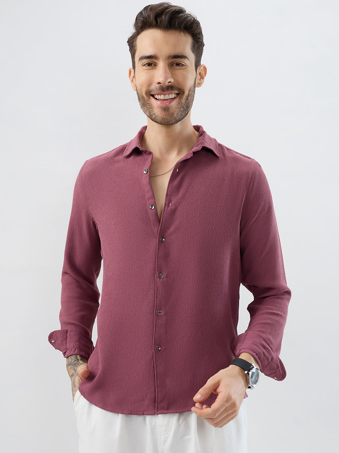 Rosewood Breeze Crepe Casual Shirt