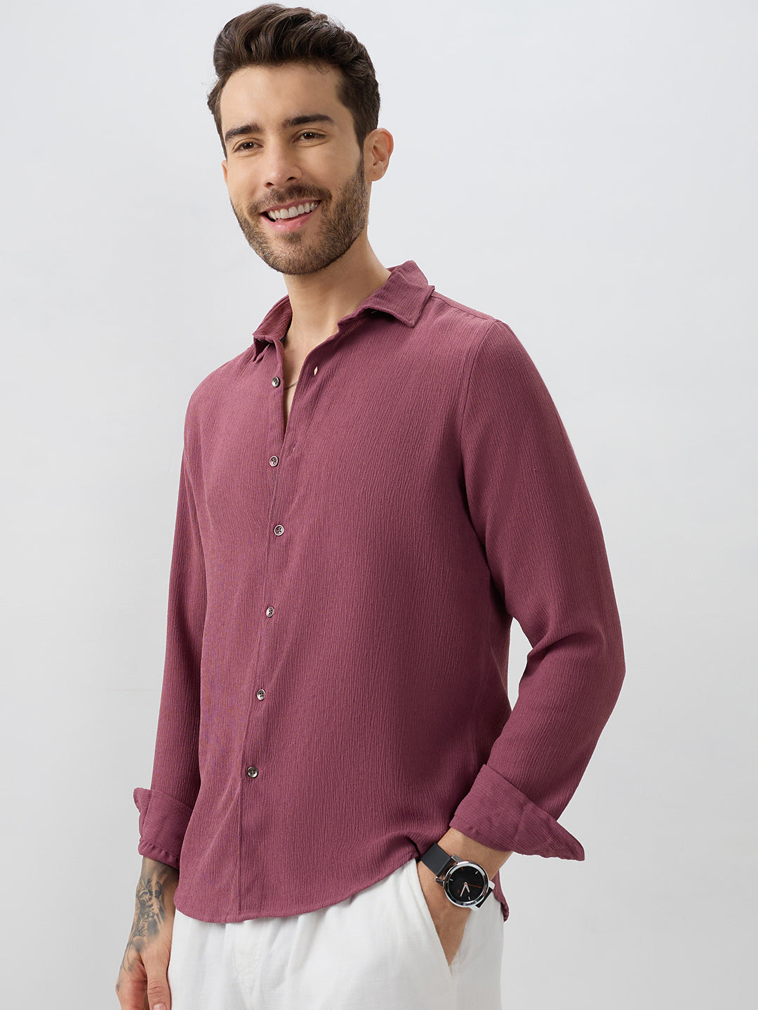 Rosewood Breeze Crepe Casual Shirt