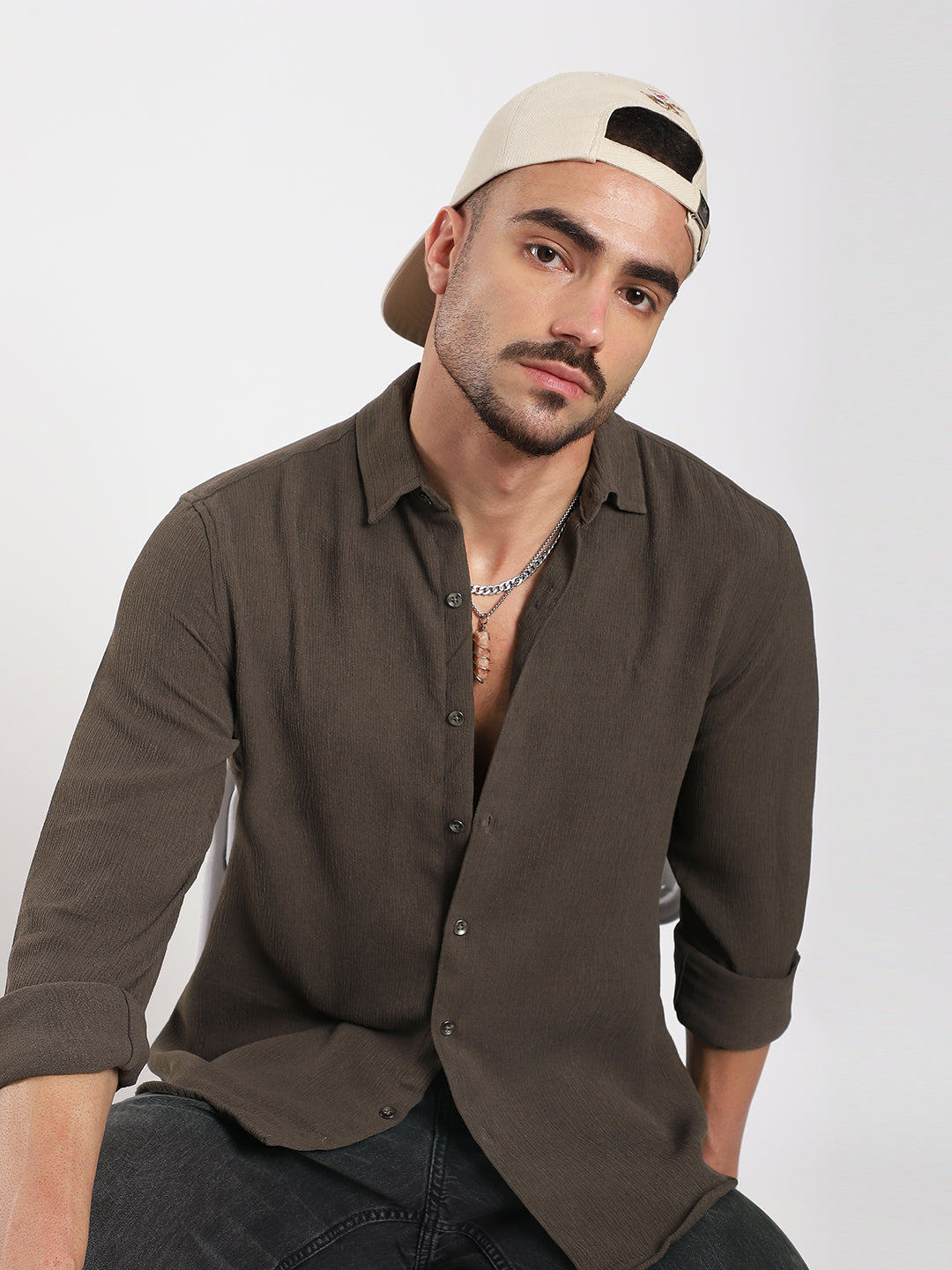 Stone Brown Soft Crepe Shirt