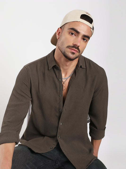Stone Brown Soft Crepe Shirt