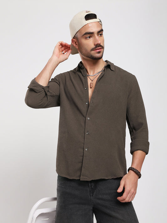 Stone Brown Soft Crepe Shirt
