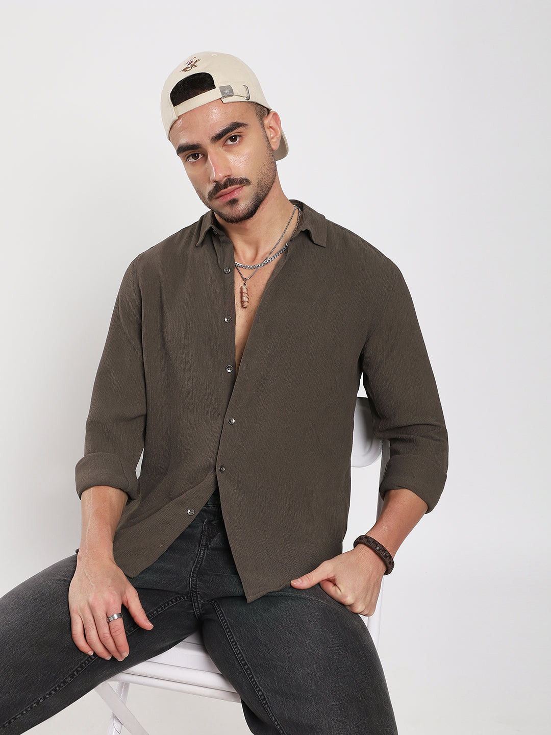 Stone Brown Soft Crepe Shirt
