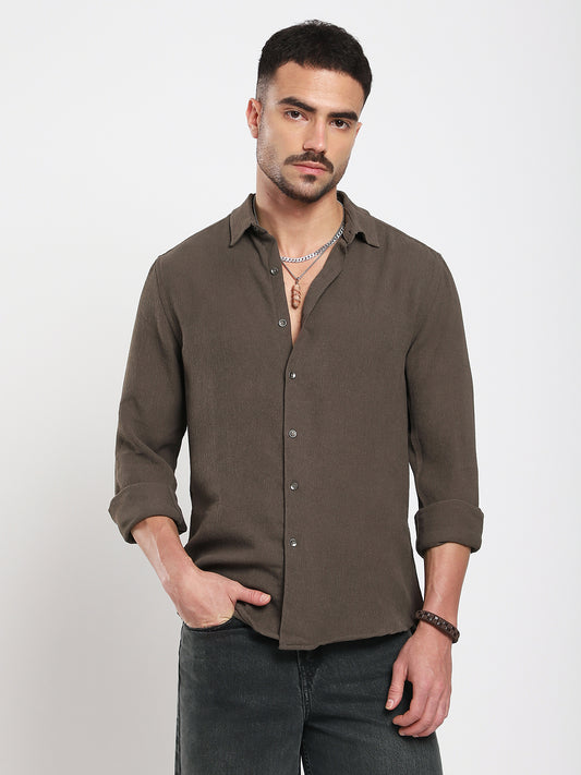 Stone Brown Soft Crepe Shirt