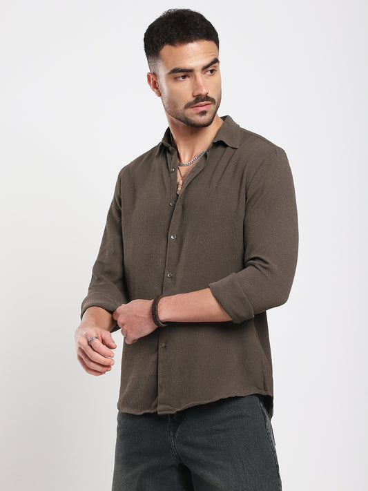 Stone Brown Soft Crepe Shirt