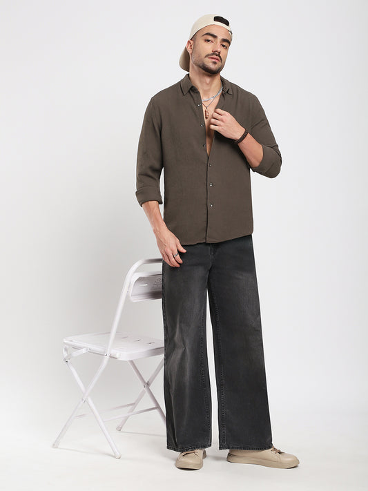 Stone Brown Soft Crepe Shirt