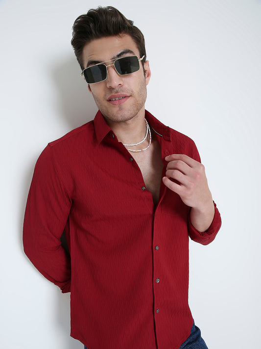 Deep Ruby Red Textured Shirt