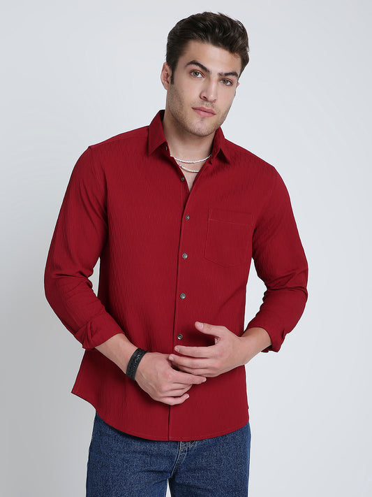 Deep Ruby Red Textured Shirt