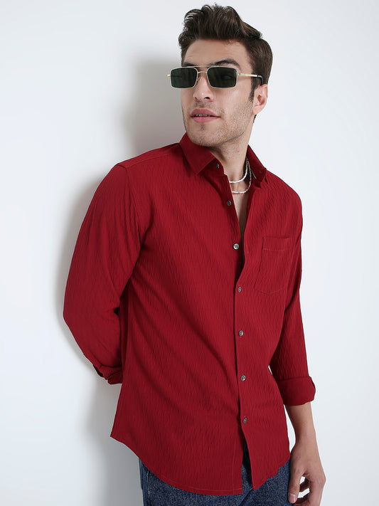 Deep Ruby Red Textured Shirt
