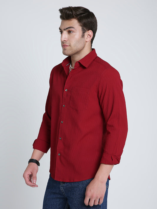 Deep Ruby Red Textured Shirt