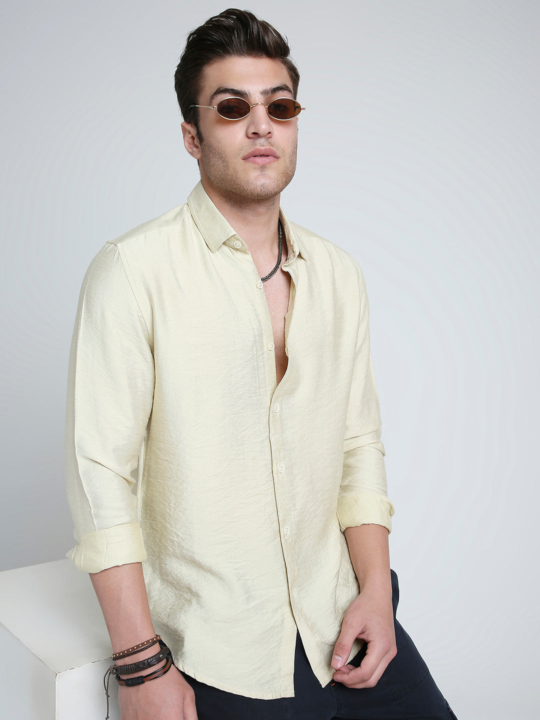 Golden Beige Lightweight Crinkled Shirt