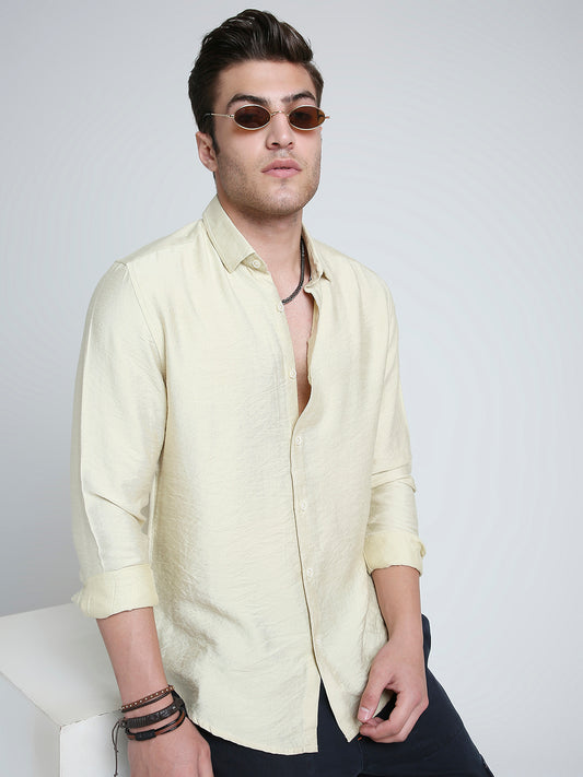 Golden Beige Lightweight Crinkled Shirt