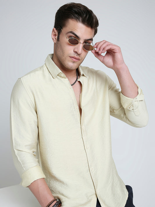 Golden Beige Lightweight Crinkled Shirt
