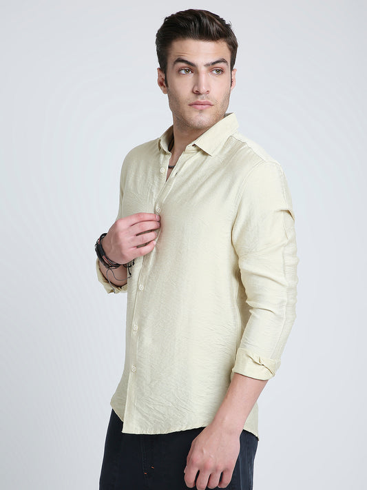 Golden Beige Lightweight Crinkled Shirt