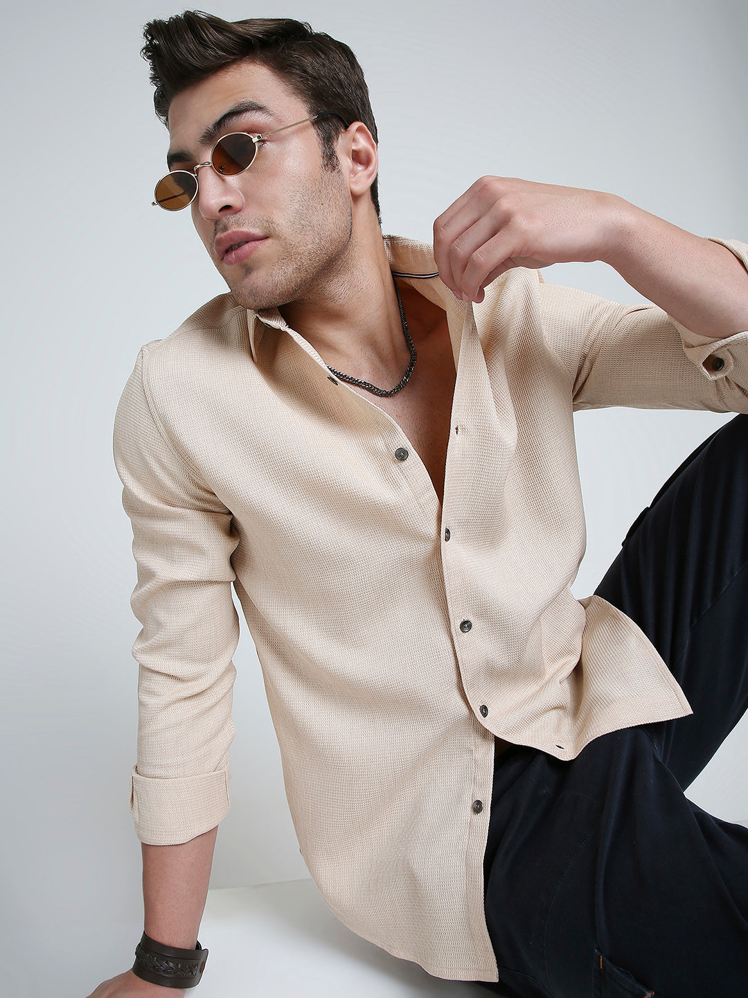 Sand Beige Micro Texture Shirt