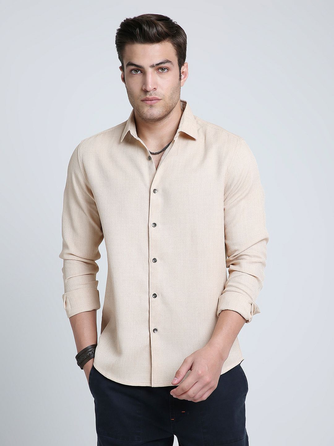 Sand Beige Micro Texture Shirt