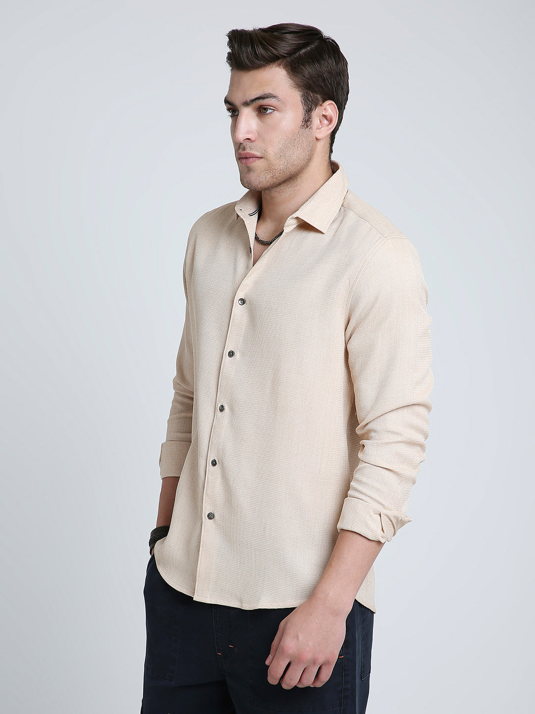 Sand Beige Micro Texture Shirt