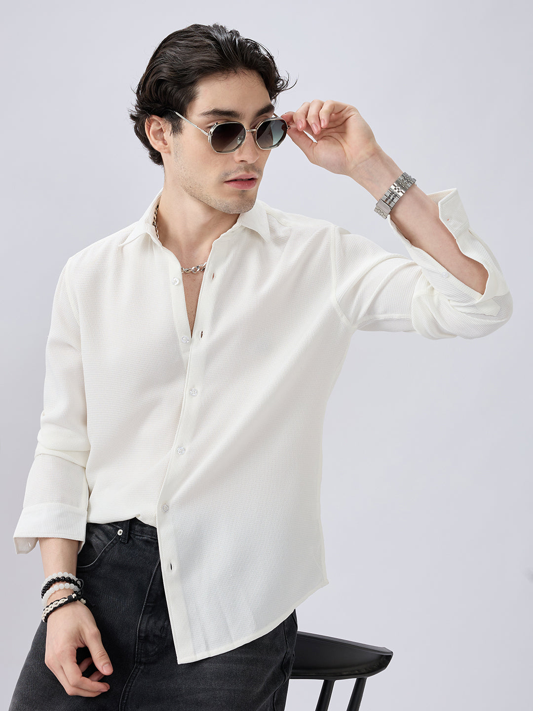 White Waffle Weave Everyday Shirt
