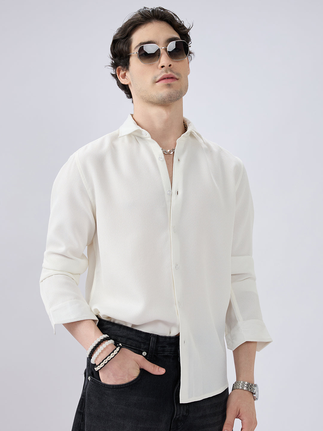 White Waffle Weave Everyday Shirt