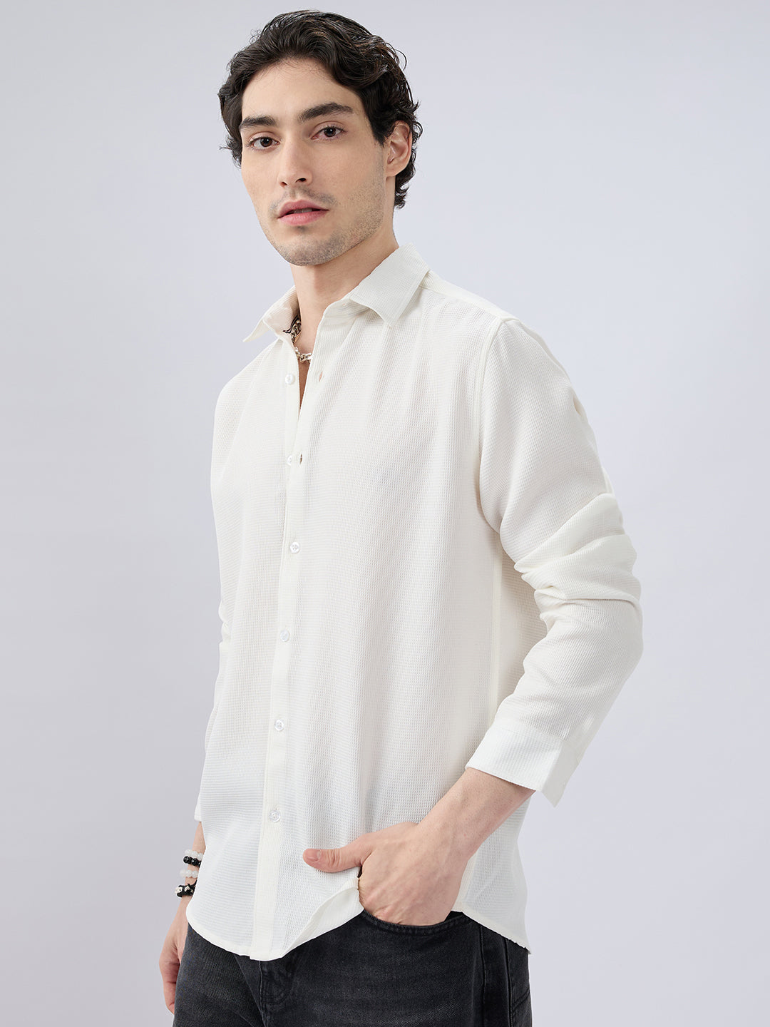 White Waffle Weave Everyday Shirt