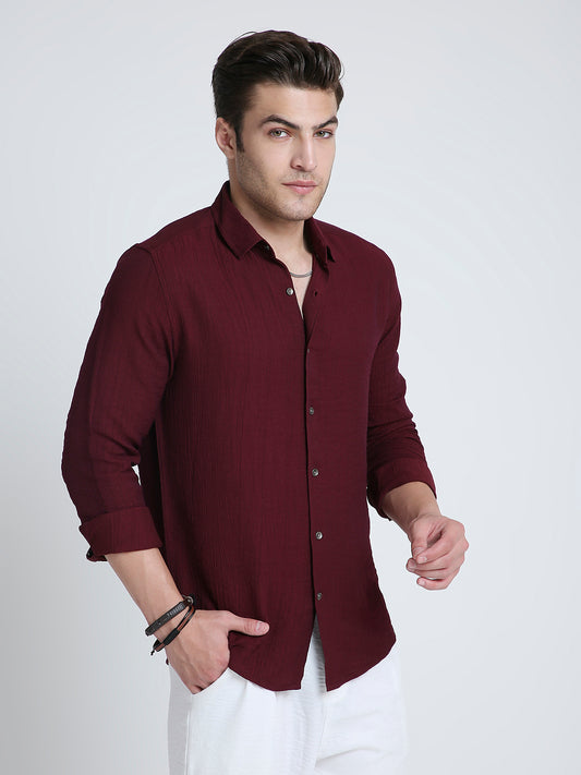Dark Ruby Luxe Crinkled Shirt