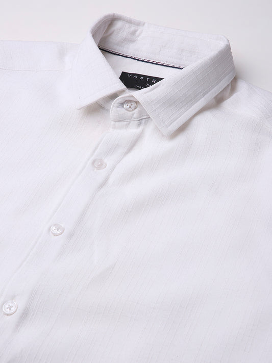 Feather White Elegant Grid Textured Shirt