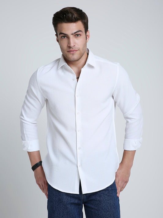 Feather White Elegant Grid Textured Shirt