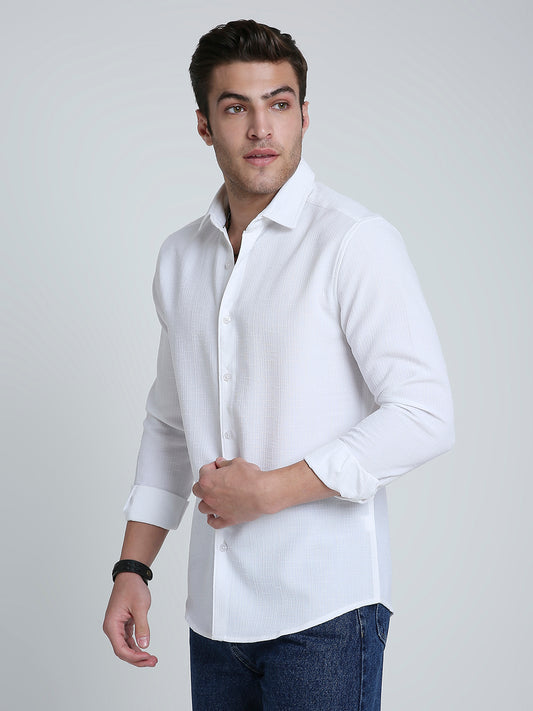 Feather White Elegant Grid Textured Shirt