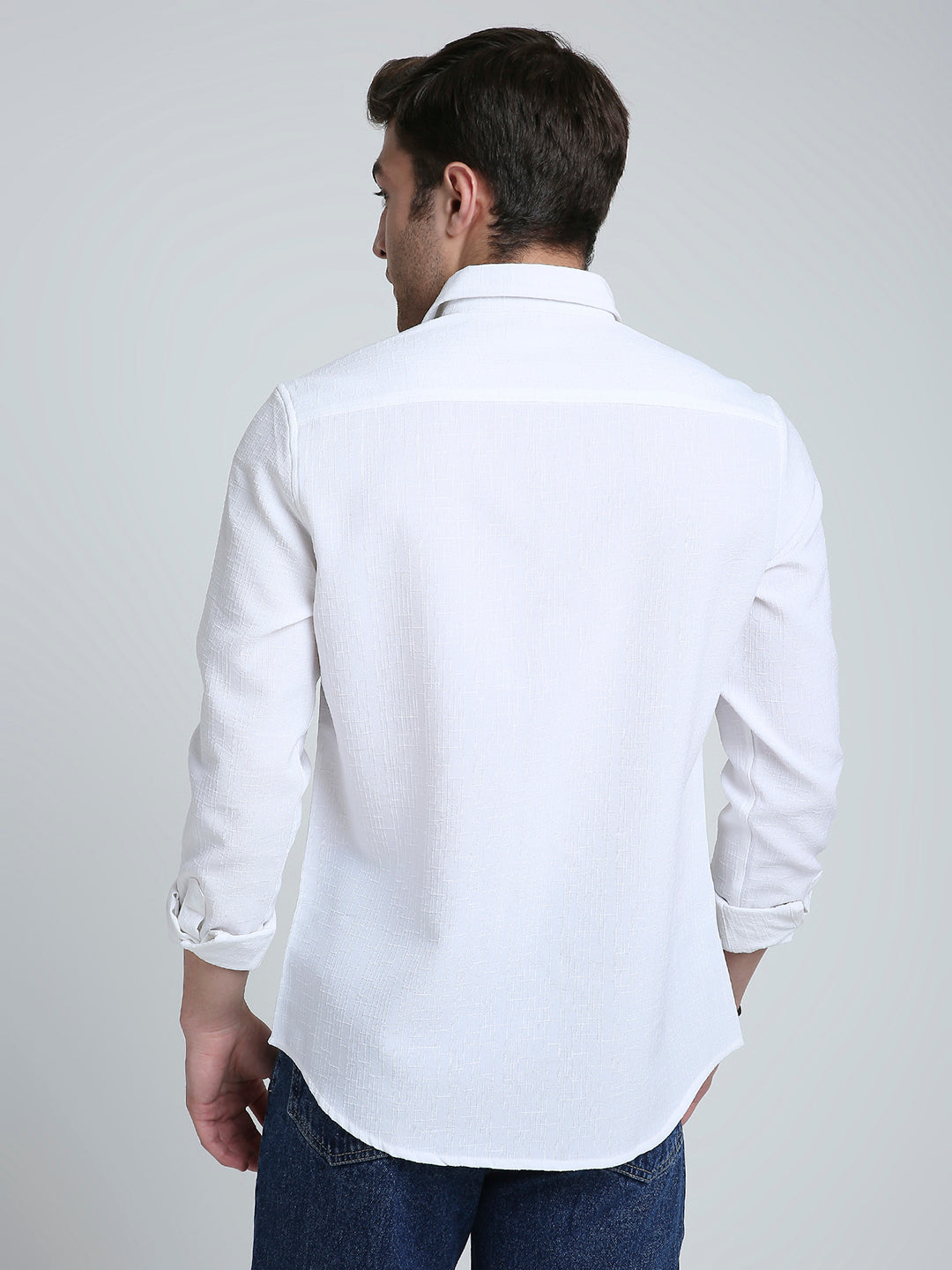 Feather White Elegant Grid Textured Shirt