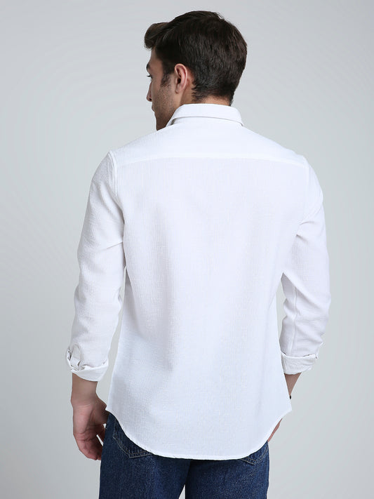 Feather White Elegant Grid Textured Shirt